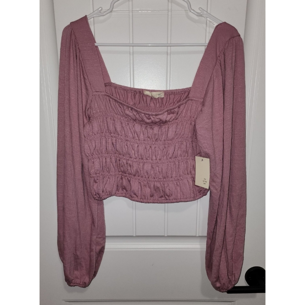 Crop top Ballon sleeve mauve smocked XL shirt New Nwt